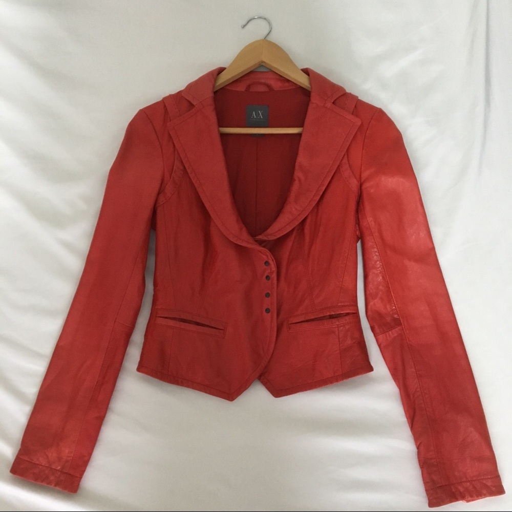 Armani Exchange Red Leather Jacket Size Small
